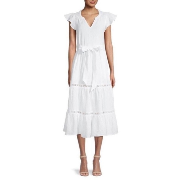 Magaschoni Dresses & Skirts - Magaschoni 100% Organic Cotton Peasant Tiered Midi Dress Size S